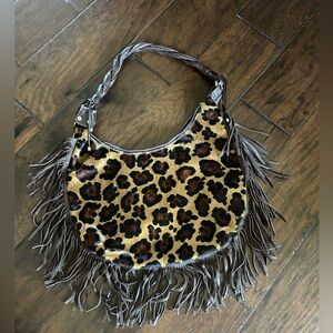 Leather + Calfskin fringe shoulder bag